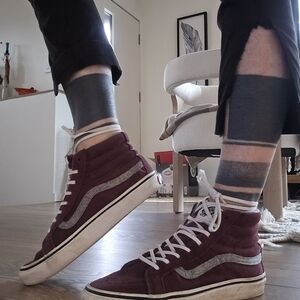 Maroon High-Top Sneakers with White Stripe